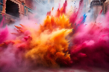 A burst of vivid and vibrant Holi colors in an explosion of joyous celebration