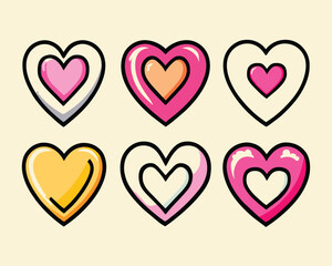 hand drawn colorful heart shape, valentine icon set