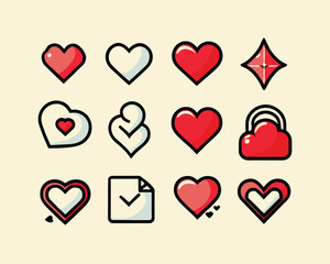 Set hand drawn vector isolated stickers of Valentine day. Decoration for Valentine day