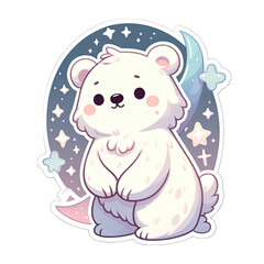 Naklejka premium Generative AI Cute Little Arctic Bear Sticker, cute little baby bear sticker, cool little tiny bear stickers, Little baby Arctic bear Sticker, adorable little arctic bear stickers, snow bear sticker