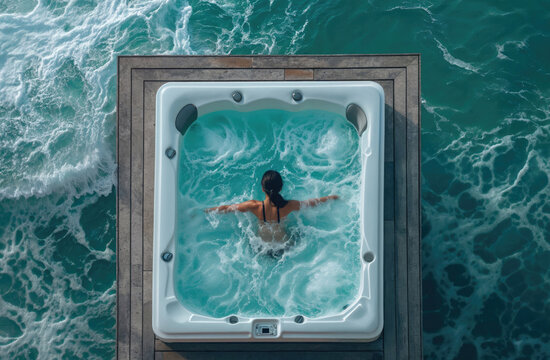 Relaxing Jacuzzi Session by the Sea. Generative AI image
