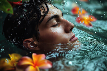 Man enjoying serene spa water therapy. Generative AI image