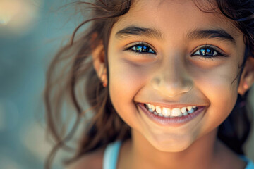 The close-up showcases the enchanting smile of the girl