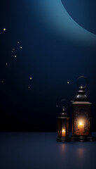 islamic greetings ramadan kareem card design background with beautiful lanterns