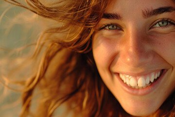 The close-up showcases the enchanting smile of the girl