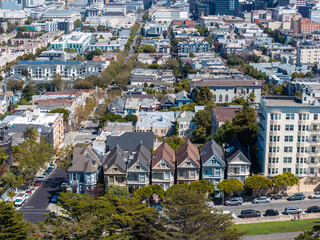 Aerial view of the famous view of San Francisco at Alamo Square CA, USA