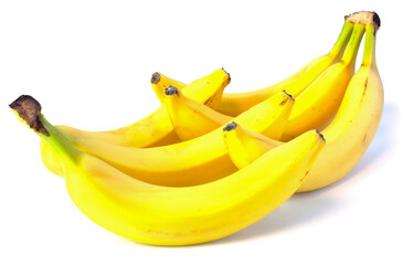 Bananas isolated on white background. Ripe fruit, full focus