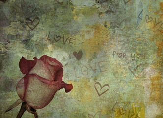 Rosebud on grunge background. Vintage rose. Romantic luxury background or wallpaper. Design for...
