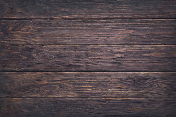 Wooden dark brown retro shabby planks wall ,table or floor texture banner background.Wood desk photo mockup wallpaper design for decoration Frame.Old wood menu surface template .