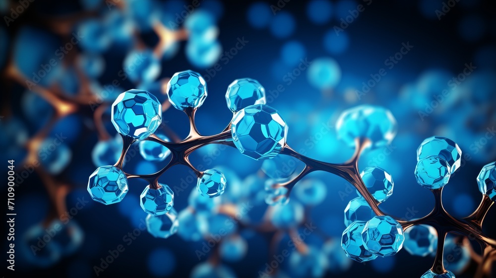 Poster abstract molecular structure bokeh background with copy space in light blue and white tones