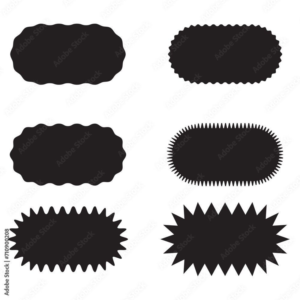 Aufkleber set of 6 wavy edge rounded rectangle shape icon. frame with zigzag edge. 6 rectangular shapes with r