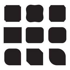 set of 9 Square shapes icon, corner cut icon set. 4 set squared symbols with various cuts on selected corners. vector illustration  Isolated on a white background.