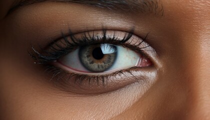 Obraz premium Afro haired woman pointing with fingers, blank space for text, studio shot for advertising concept