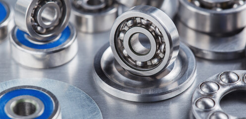 different bearings on a metal background. Part of mechanism.