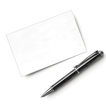 Business card and pen isolated on white background, doodle style, png
