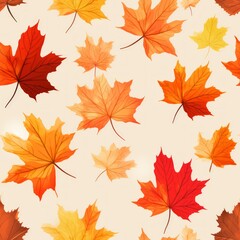 Obraz premium Watercolor autumn leaves seamless pattern on beige background vector nature background