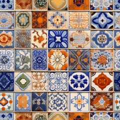 Seamless pattern photo realistic colorful moroccan tiles and ornaments in vibrant hues