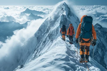 Keuken foto achterwand Mount Everest Group of climbers reaches to the mountain Peak Everest.
