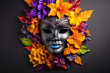 Vibrant carnival mask on solid color background with text space for creative messaging