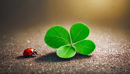 Fotobehang Lucky charm ladybug and four-leaf clover © bmf-foto.de