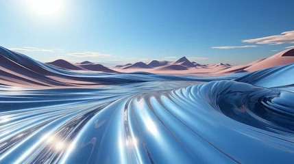 Wandcirkels plexiglas Pastel wave water style 3d rendering. 3d blue wave background. concept 3d blue water wave holographic background © Olena