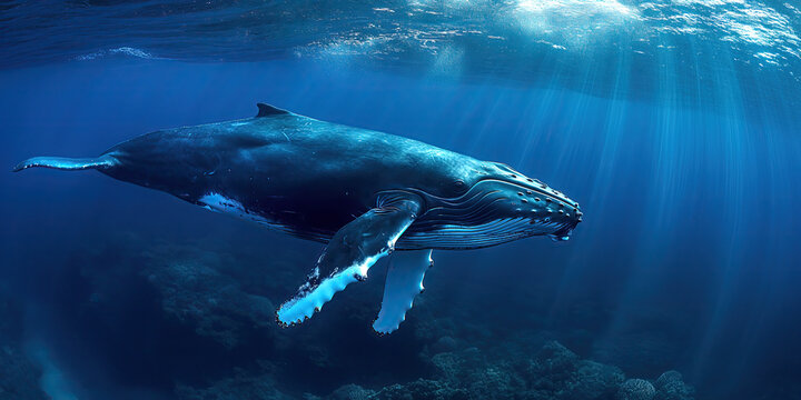 Majestic Humpback Whale Swiftly Gliding Through the Vast Ocean Waters