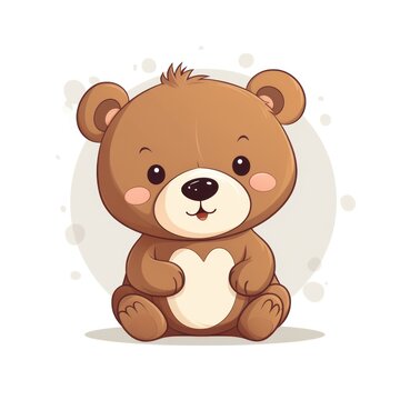 A cartoon illustration of a brown bear holding a white heart with its paws. It has a cute look on its face and is sitting down.