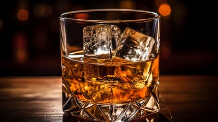 Elegant whisky glass isolated on warm brown background with ample space for text placement