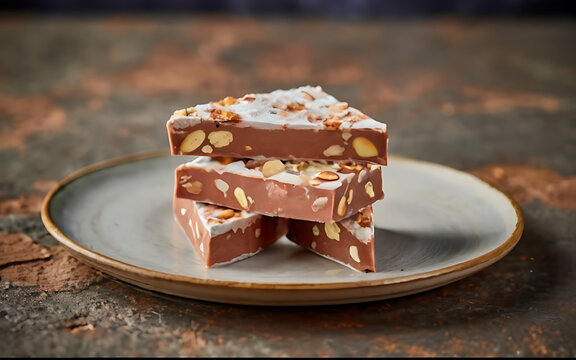 Capture the essence of Nougat in a mouthwatering food photography shot