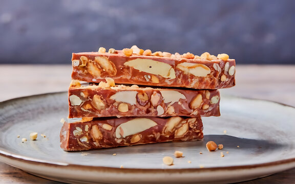 Capture the essence of Nougat in a mouthwatering food photography shot