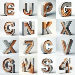 3D Lettering That Blends Concrete With wood. AI generated illustration