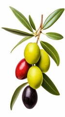 Fresh olives with leaves close-up on white background