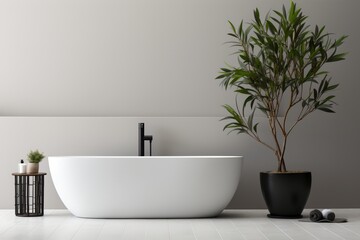 Fototapeta na wymiar Bathtub in a Modern Bathroom with Potted Plant