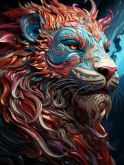 fantasy portrait of a feline predator. the muzzle of a big cat. an abstract fictional animal.