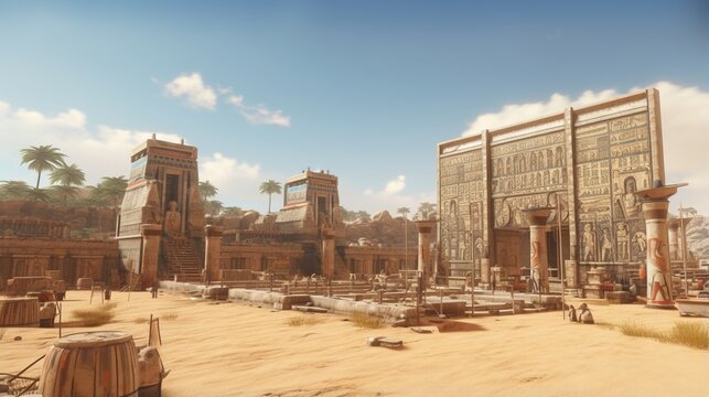 ancient Egyptian temple ruins in the desert