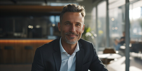 Obraz premium Geschäftsmann im Bürogebäude portraitiert
