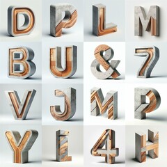 3D Lettering That Blends Concrete With wood. AI generated illustration