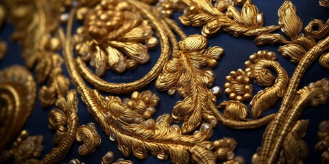 Fototapeta premium beautiful gold ornament on blue fabric