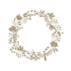 Floral Frame. Delicate botanical pattern. Elegant round frame with botanical elements. Minimalistic vector floral decor for postcard design, greeting cards, packages, covers.