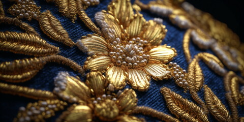 beautiful gold pattern on blue fabric