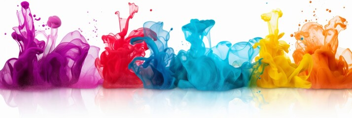 Splash of colorful drop in water isolated on a white background, cloud of colorful ink under water, banner