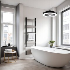 A modern interior design apartment may feature a bathroom ventilation fan