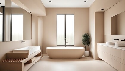Fototapeta na wymiar Bathroom interior in beige tones in a minimalist style