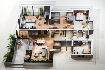 3D rendering of a modern house interior