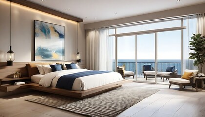 Master bedroom interior with private balcony