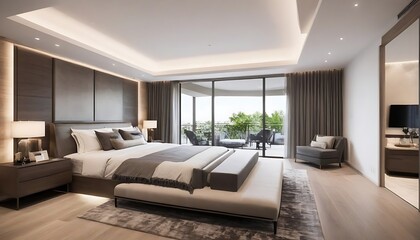 Master bedroom interior with private balcony