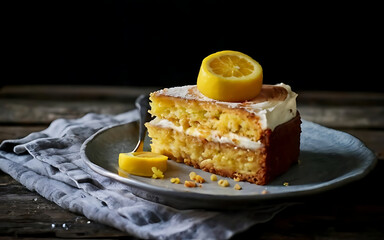 Capture the essence of Lemon Polenta Cake in a mouthwatering food photography shot