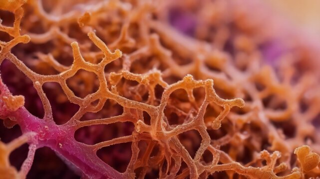 A microscopic illustration, depicting the intricate structure of cellulose fibers with their distinctive fibrillar patterns clearly visible.Generative Ai