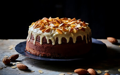 Capture the essence of Almond Cake in a mouthwatering food photography shot - obrazy, fototapety, plakaty