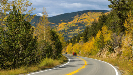 Golden Mountain Road - An Autumn view of colorful Mount Blue Sky Scenic Byway, Idaho Springs,...